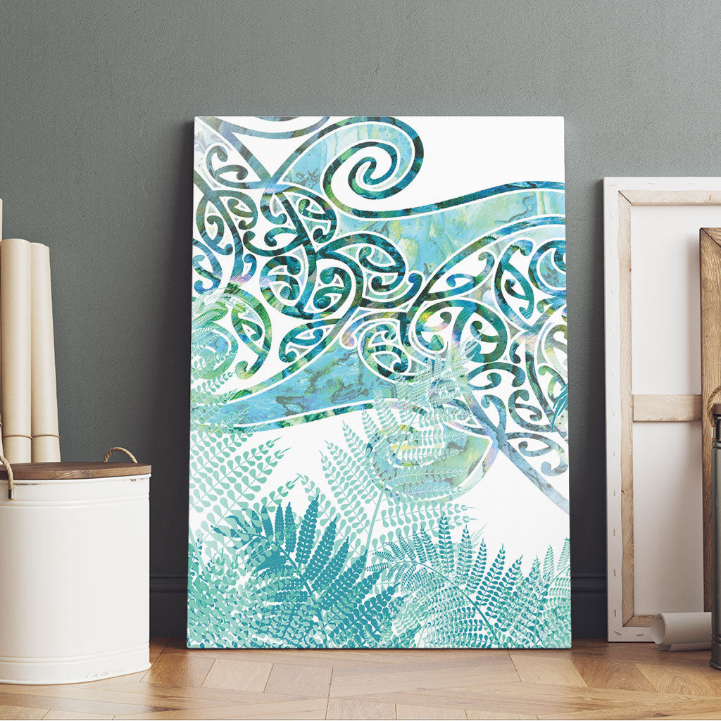 Aotearoa Maori Koru Curves Canvas Wall Art Mossy Paua Shell