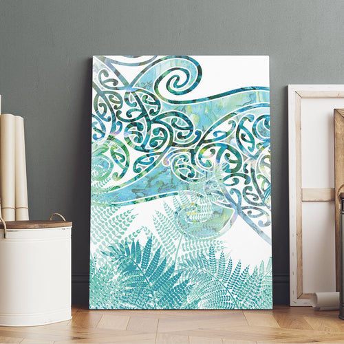 Aotearoa Maori Koru Curves Canvas Wall Art Mossy Paua Shell