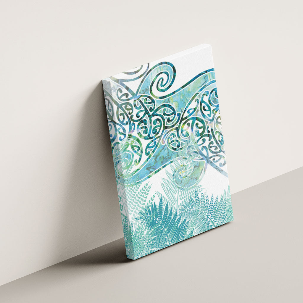 Aotearoa Maori Koru Curves Canvas Wall Art Mossy Paua Shell