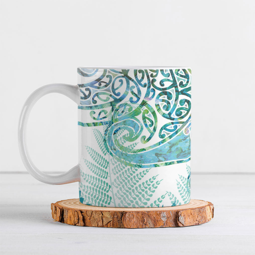 Aotearoa Maori Koru Curves Ceramic Mug Mossy Paua Shell