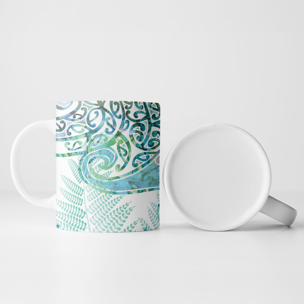 Aotearoa Maori Koru Curves Ceramic Mug Mossy Paua Shell