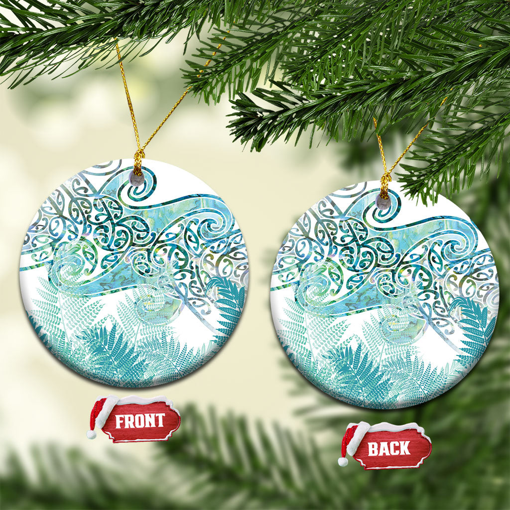 Aotearoa Maori Koru Curves Ceramic Ornament Mossy Paua Shell