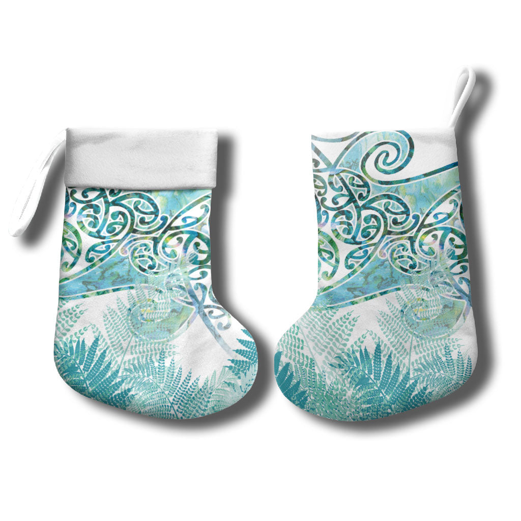 Aotearoa Maori Koru Curves Christmas Stocking Mossy Paua Shell