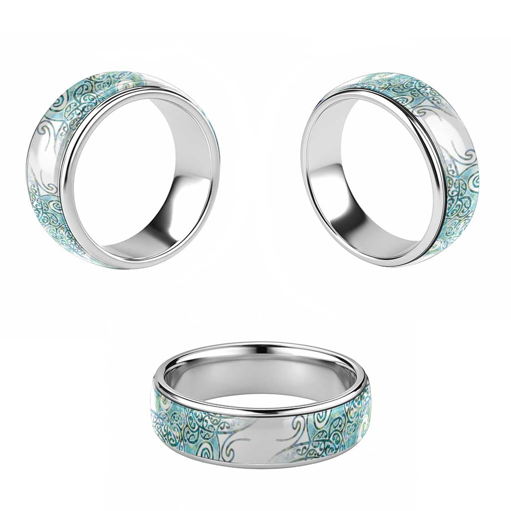 Aotearoa Maori Koru Curves Classic Ring Mossy Paua Shell