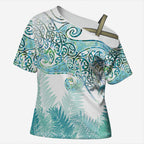Aotearoa Maori Koru Curves Cross Shoulder Shirt Mossy Paua Shell