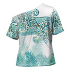 Aotearoa Maori Koru Curves Cross Shoulder Shirt Mossy Paua Shell