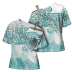 Aotearoa Maori Koru Curves Cross Shoulder Shirt Mossy Paua Shell