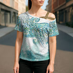 Aotearoa Maori Koru Curves Cross Shoulder Shirt Mossy Paua Shell