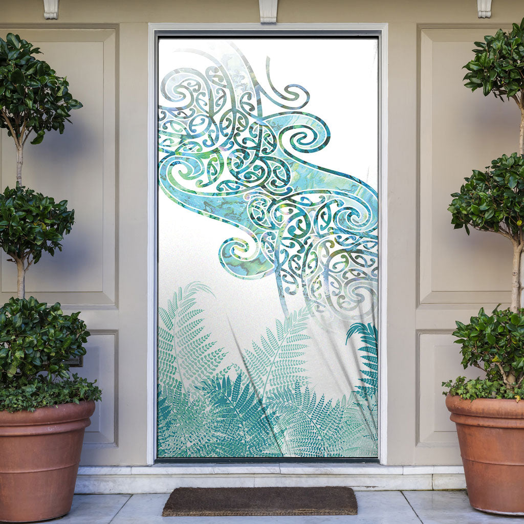 Aotearoa Maori Koru Curves Door Cover Mossy Paua Shell