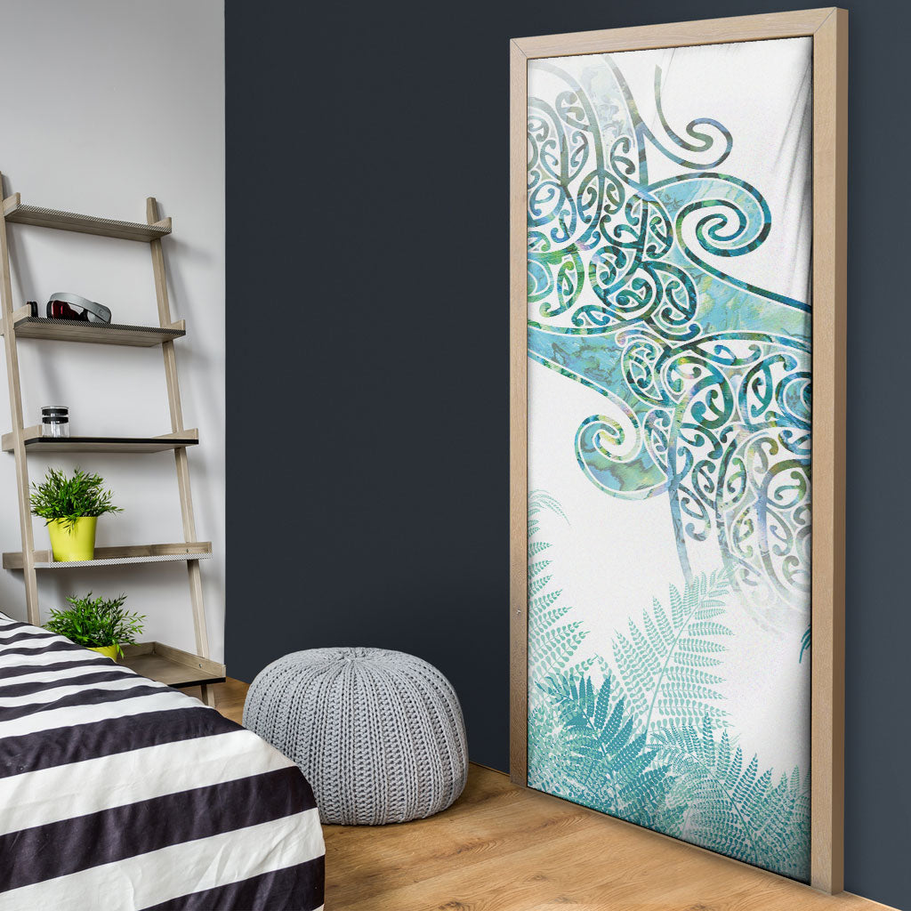 Aotearoa Maori Koru Curves Door Cover Mossy Paua Shell