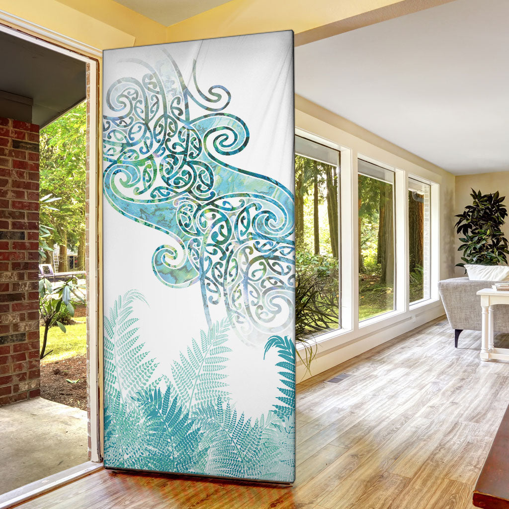 Aotearoa Maori Koru Curves Door Cover Mossy Paua Shell