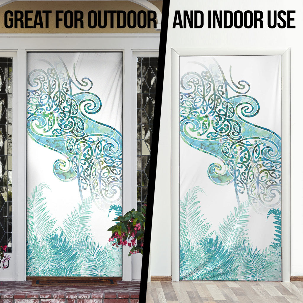 Aotearoa Maori Koru Curves Door Cover Mossy Paua Shell
