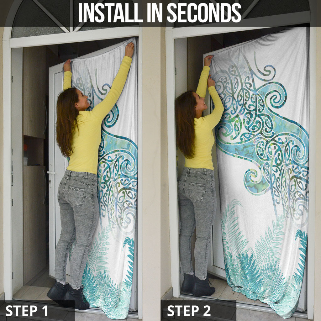 Aotearoa Maori Koru Curves Door Cover Mossy Paua Shell