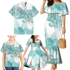 Aotearoa Maori Koru Curves Family Matching Mermaid Dress and Hawaiian Shirt Mossy Paua Shell