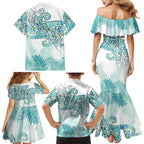 Aotearoa Maori Koru Curves Family Matching Mermaid Dress and Hawaiian Shirt Mossy Paua Shell