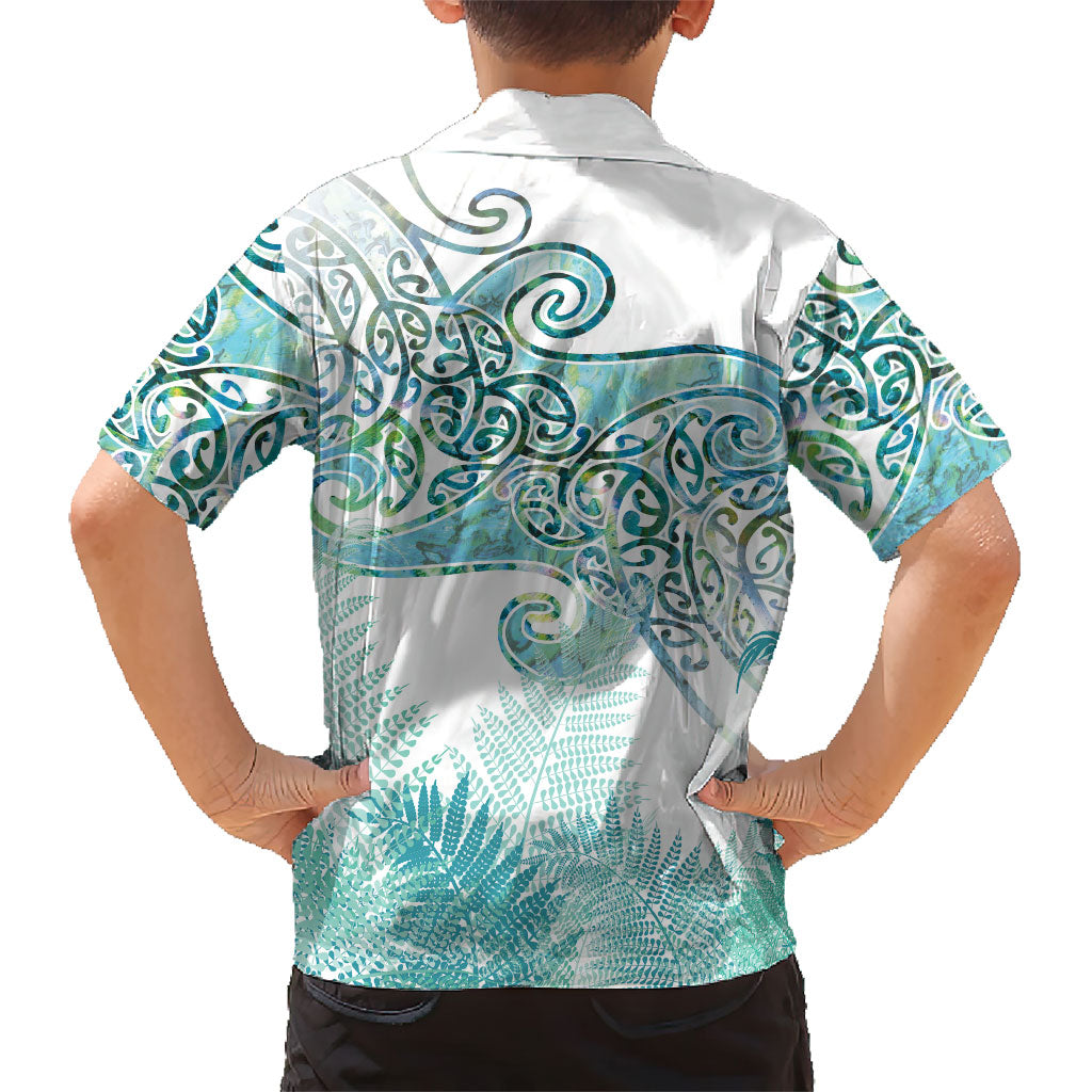 Aotearoa Maori Koru Curves Family Matching Off Shoulder Short Dress and Hawaiian Shirt Mossy Paua Shell