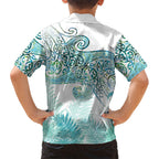 Aotearoa Maori Koru Curves Family Matching Off Shoulder Short Dress and Hawaiian Shirt Mossy Paua Shell
