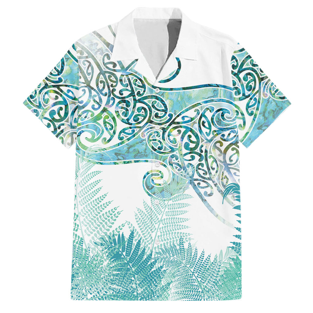Aotearoa Maori Koru Curves Family Matching Off Shoulder Short Dress and Hawaiian Shirt Mossy Paua Shell