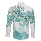 Aotearoa Maori Koru Curves Family Matching Off Shoulder Short Dress and Hawaiian Shirt Mossy Paua Shell