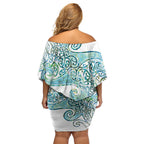 Aotearoa Maori Koru Curves Family Matching Off Shoulder Short Dress and Hawaiian Shirt Mossy Paua Shell