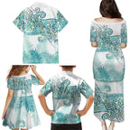 Aotearoa Maori Koru Curves Family Matching Puletasi and Hawaiian Shirt Mossy Paua Shell