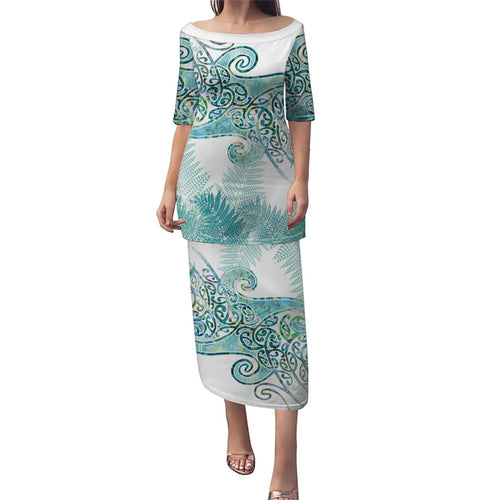 Aotearoa Maori Koru Curves Family Matching Puletasi and Hawaiian Shirt Mossy Paua Shell