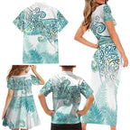 Aotearoa Maori Koru Curves Family Matching Short Sleeve Bodycon Dress and Hawaiian Shirt Mossy Paua Shell