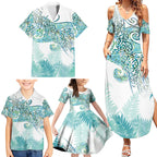 Aotearoa Maori Koru Curves Family Matching Summer Maxi Dress and Hawaiian Shirt Mossy Paua Shell