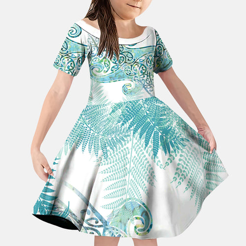 Aotearoa Maori Koru Curves Family Matching Summer Maxi Dress and Hawaiian Shirt Mossy Paua Shell