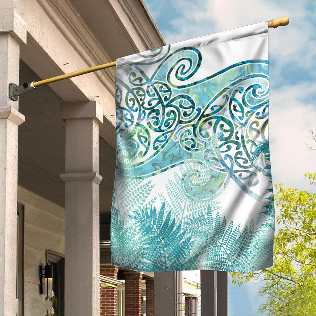 Aotearoa Maori Koru Curves Garden Flag Mossy Paua Shell