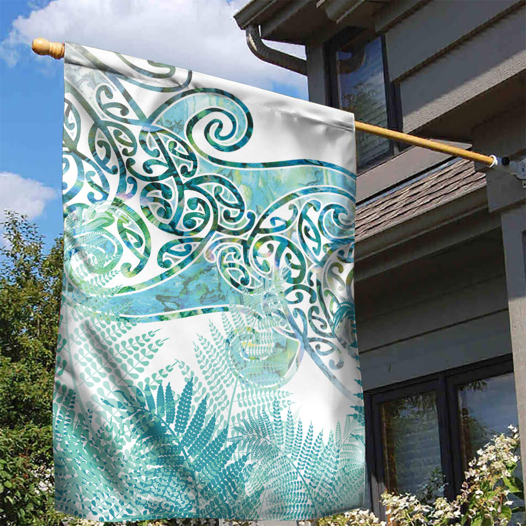 Aotearoa Maori Koru Curves Garden Flag Mossy Paua Shell