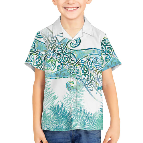 Aotearoa Maori Koru Curves Hawaiian Shirt Mossy Paua Shell