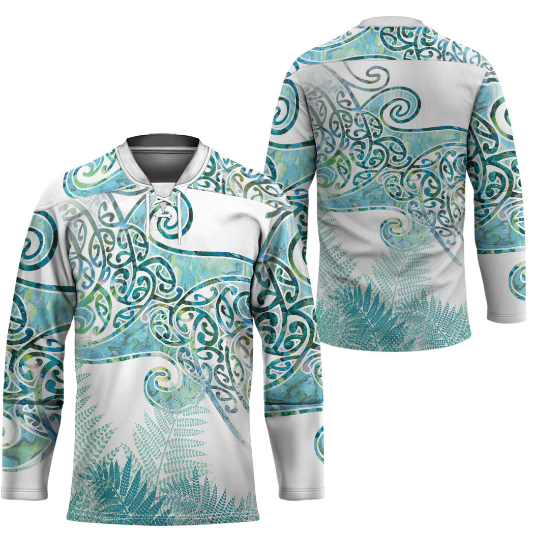 Aotearoa Maori Koru Curves Hockey Jersey Mossy Paua Shell