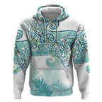Aotearoa Maori Koru Curves Hoodie Mossy Paua Shell