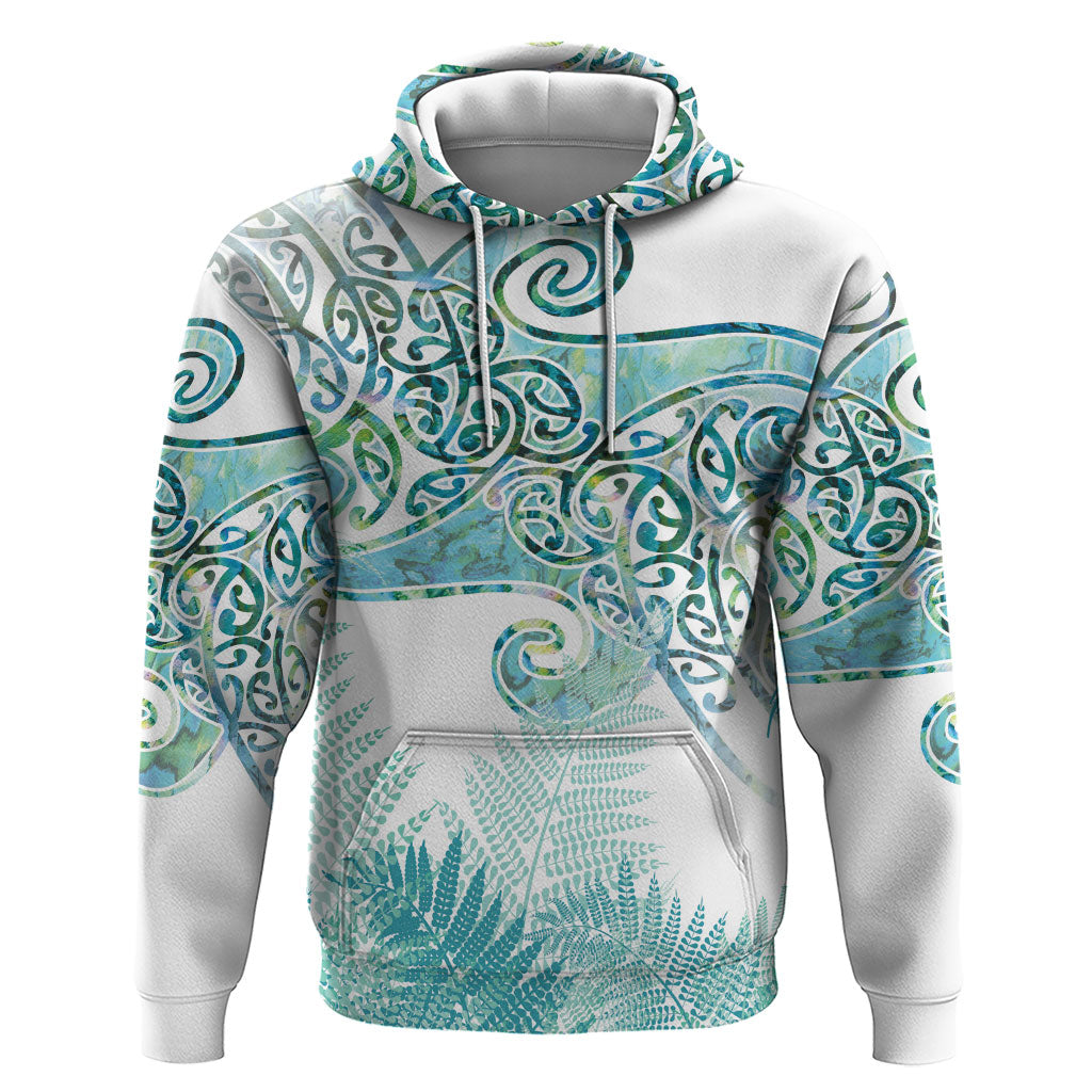 Aotearoa Maori Koru Curves Hoodie Mossy Paua Shell