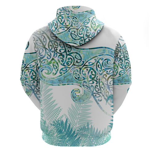 Aotearoa Maori Koru Curves Hoodie Mossy Paua Shell