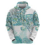 Aotearoa Maori Koru Curves Hoodie Mossy Paua Shell