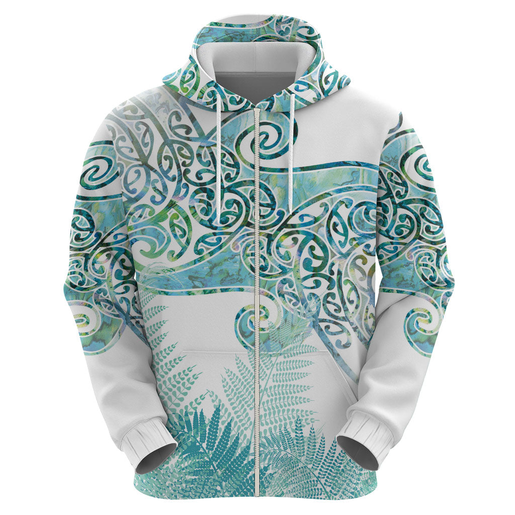 Aotearoa Maori Koru Curves Hoodie Mossy Paua Shell