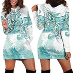 Aotearoa Maori Koru Curves Hoodie Dress Mossy Paua Shell