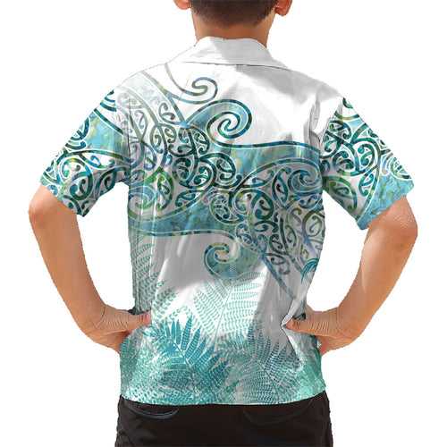Aotearoa Maori Koru Curves Kid Hawaiian Shirt Mossy Paua Shell