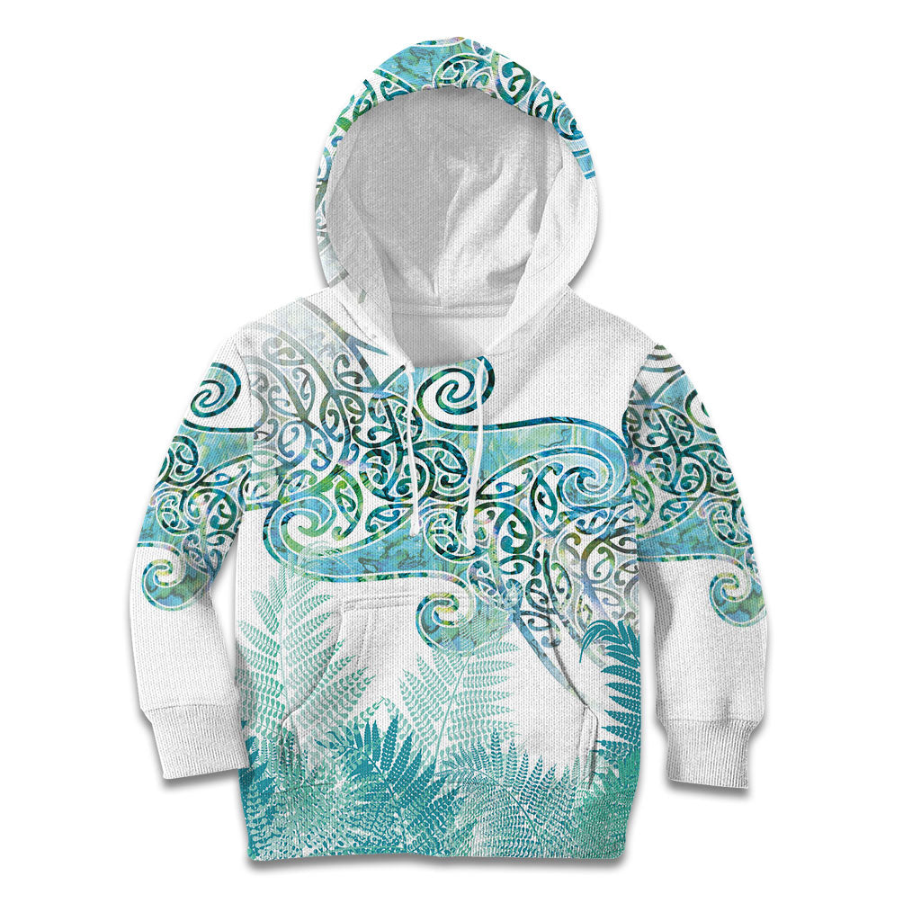 Aotearoa Maori Koru Curves Kid Hoodie Mossy Paua Shell