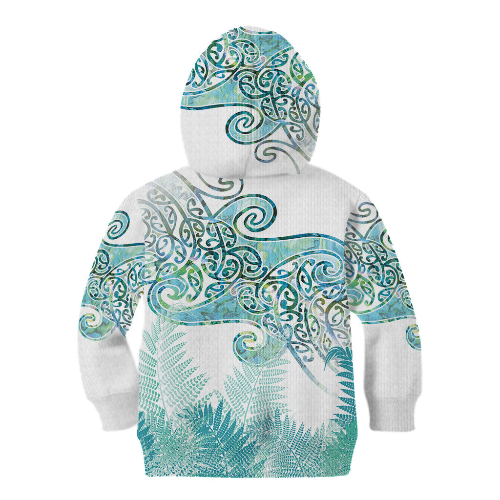 Aotearoa Maori Koru Curves Kid Hoodie Mossy Paua Shell