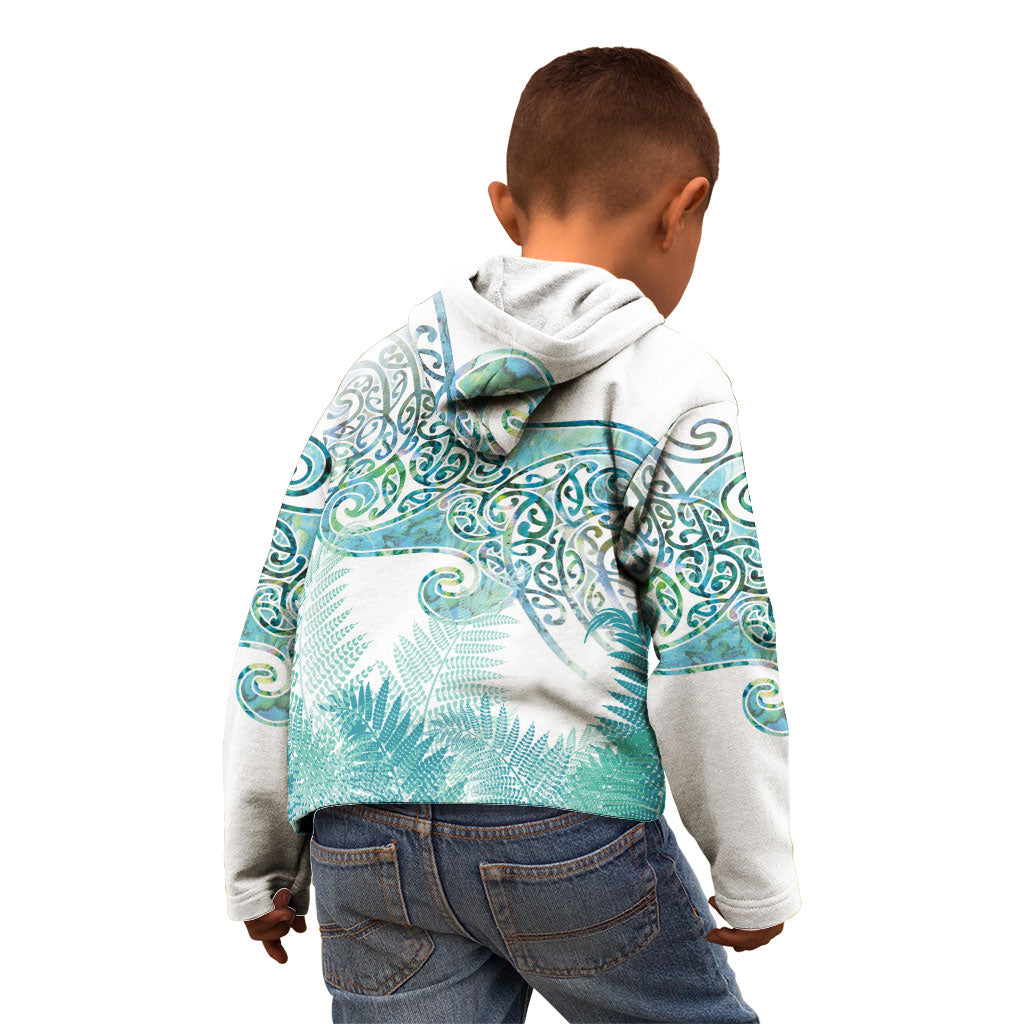 Aotearoa Maori Koru Curves Kid Hoodie Mossy Paua Shell