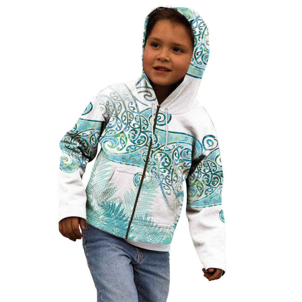 Aotearoa Maori Koru Curves Kid Hoodie Mossy Paua Shell