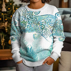 Aotearoa Maori Koru Curves Kid Ugly Christmas Sweater Mossy Paua Shell