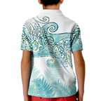 Aotearoa Maori Koru Curves Kid Polo Shirt Mossy Paua Shell
