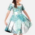 Aotearoa Maori Koru Curves Kid Short Sleeve Dress Mossy Paua Shell