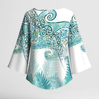 Aotearoa Maori Koru Curves Kimono Sleeve Blouse Mossy Paua Shell