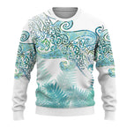 Aotearoa Maori Koru Curves Ugly Christmas Sweater Mossy Paua Shell