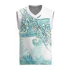 Aotearoa Maori Koru Curves Christmas Knitted V-Neck Vest Mossy Paua Shell